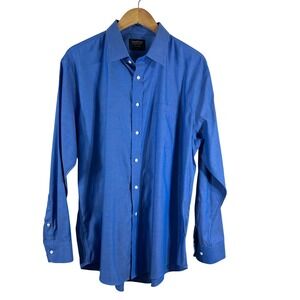 Nordstrom Men's Shop‎ Dress Shirt Blue 100% Cotton Non Iron Trim Fit Size 17.5